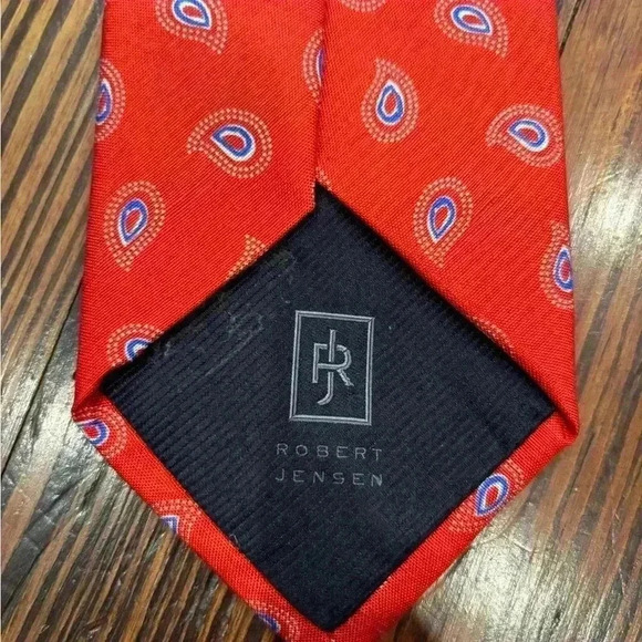 Robert Jensen Hand Sewn 100% Silk Men’s Designer Neck Tie Made In Italy Red - Picture 4 of 7